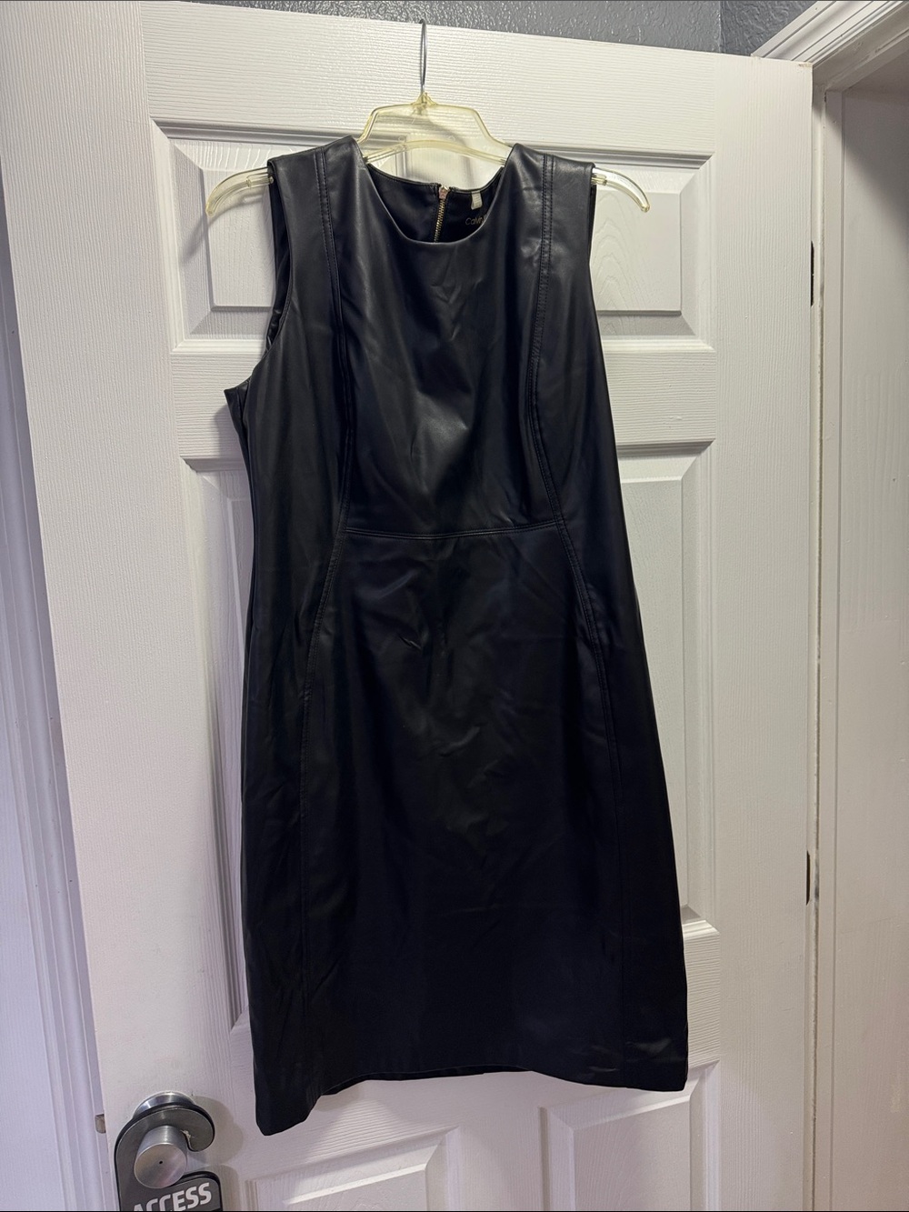 Calvin Klein Sleeveless Faux Leather Sheath Dress - Black